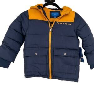 Perry Ellis Navy & Yellow Puffer Boy's Jacket Size 5 New with tags